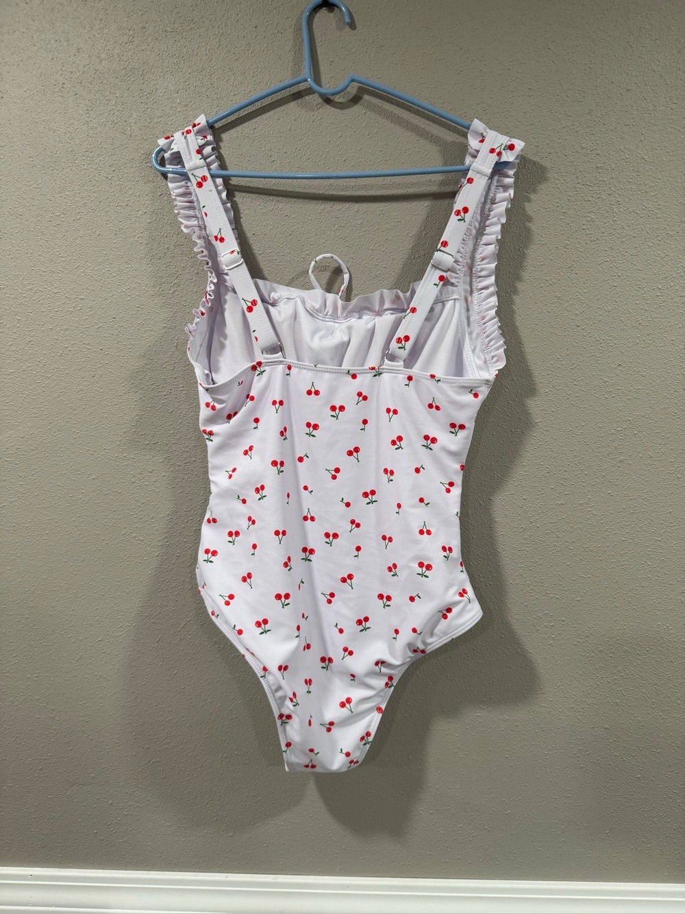 White Cherry Print Ruffled One-Piece Swimsuit - Picture 5 of 6